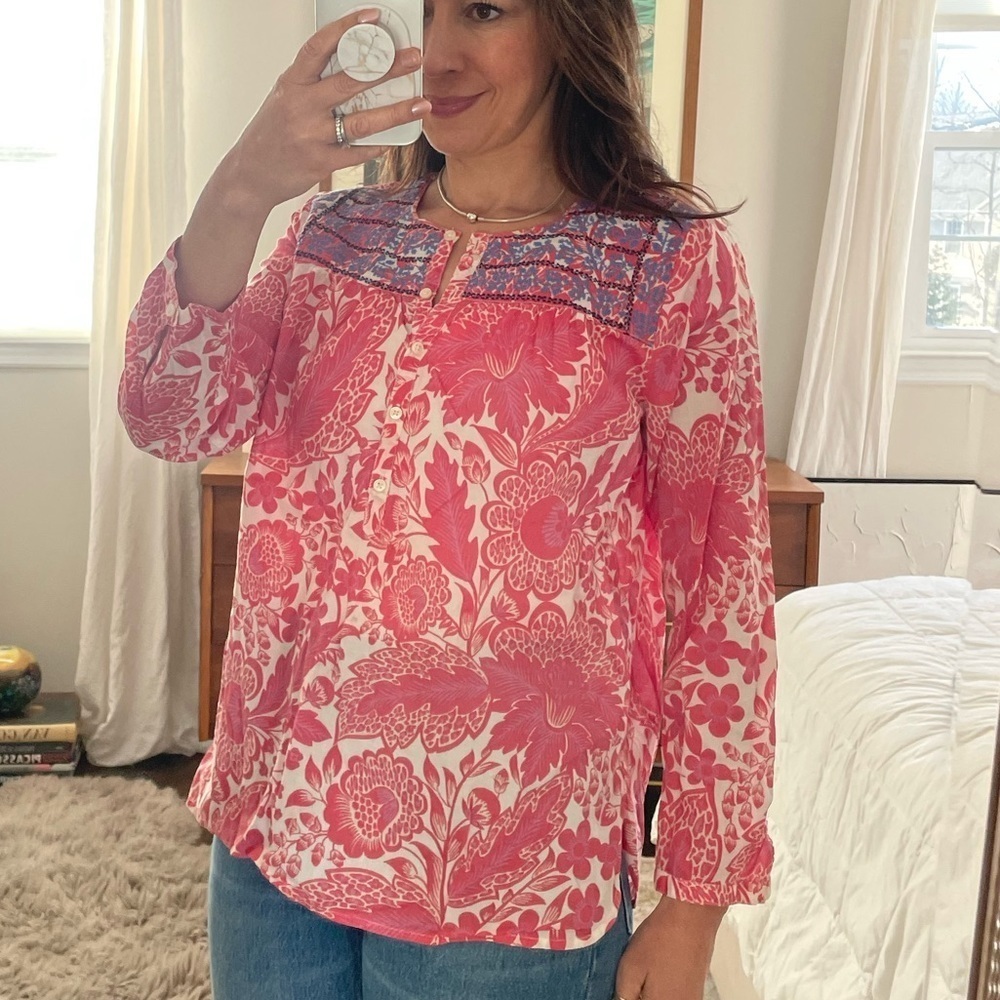 J Crew Floral Embroidery Peasant Blouse
